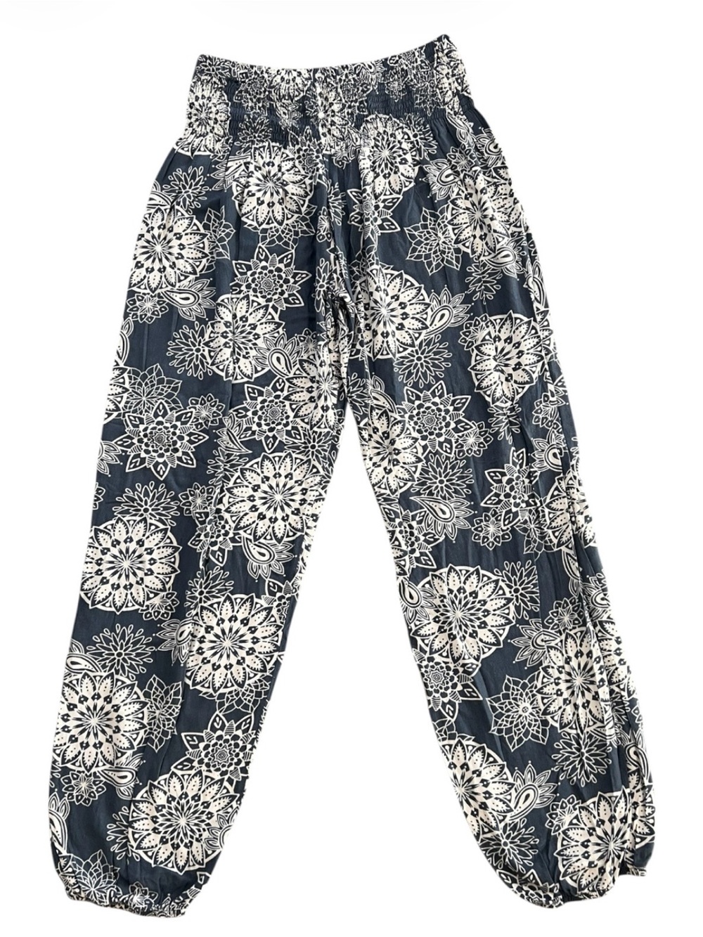 Lotus and Luna Floral Harem Pants Rayon S/M Blue White